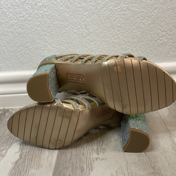 NIB Kenneth Cole Reaction Crash It Iridescent Blue Pink Open Glitter Heels 8.5 - Picture 6 of 8